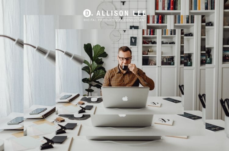 solopreneurs-tech-stack-entrepreneurs-man-working-laptop-drinking-coffee